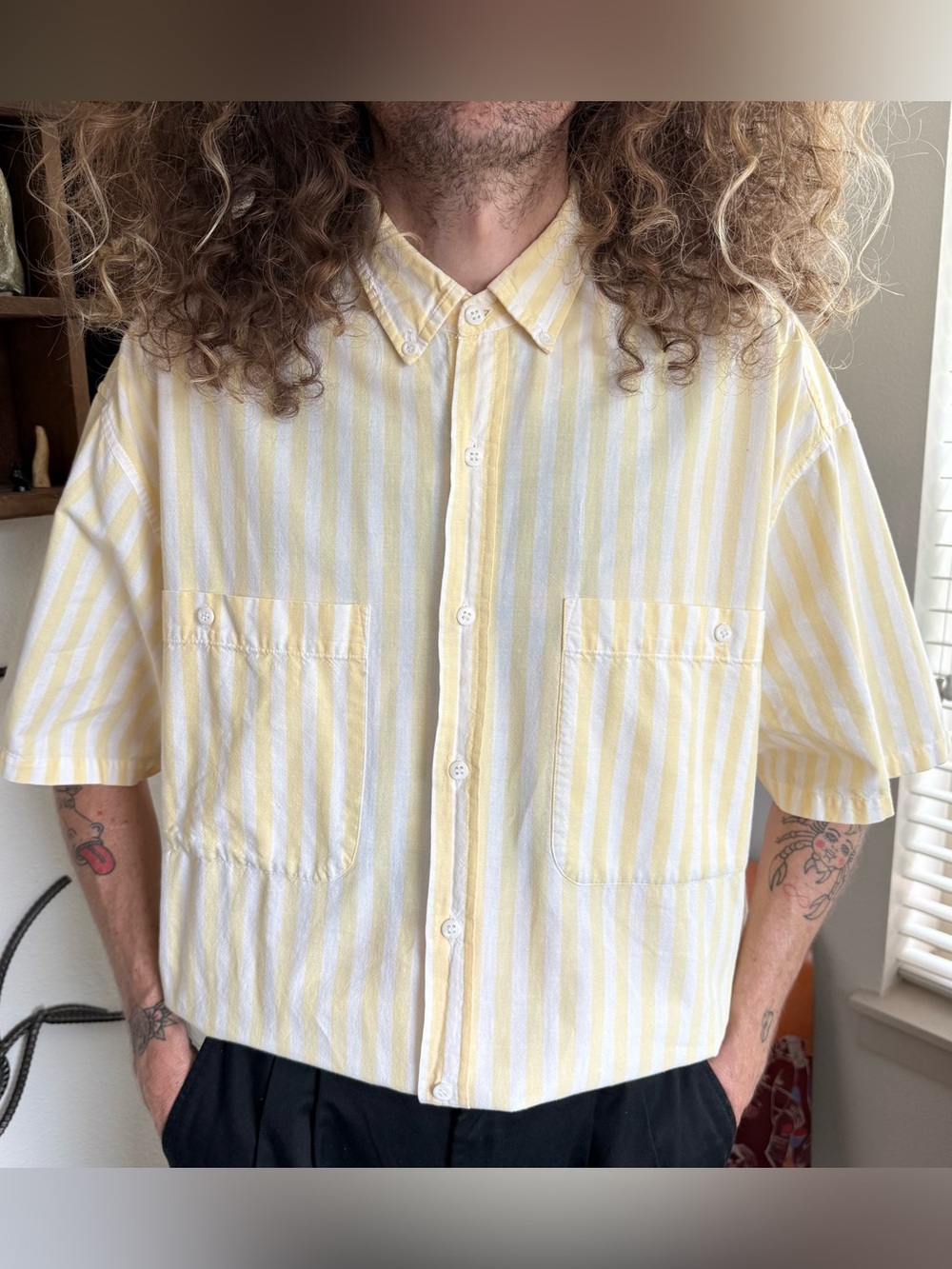 Vintage 70s 80s Striped S/S Button Down Shirt Kenny Rogers ~ Size Large